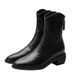 Autumn Winter New Pointed Toe Small V-Mouth Mid-Chunky Heel Versatile Western Denim Short For Women Slimming Elastic_vogvips.com