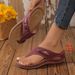 New Thick-soled Toe Hollow Slippers Women's Slope Heel Flip-flops Sewing Line Beach Large Size Cool Slippers_vogvips.com