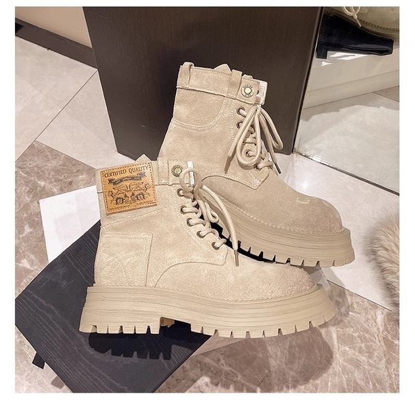 Martin Short For Women 2025 Autumn Winter New Thick Sole Height Increaing Non-Slip Suede Britih Style Yellow Work_vogvips.com
