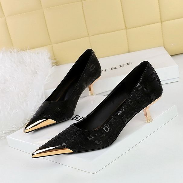 Metal pointed graffiti pattern pedicure slimming women's spring and autumn shoes_vogvips.com