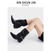 Gothic Punk Knee-High Boots With Flame Design, Chunky Heel & Studded Chains For Women - Retro Stacked Boots_vogvips.com