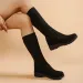 Autumn Winter Knitted Woolen High Tube Over Knee Elastic Long Thick Slope Heel Womens Boots Leisure Style Round Toe_vogvips.com
