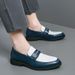 Large Size 2025 Spring Black And White Color Blocked Leather For Men, One Foot Stepping Loafers, British Business Casual_vogvips.com