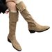 Soft Leather Verion~ Thick Sole Two-Way Knee-High For Women Britih Style Chunky Heel Slouch Wetern Cowboy Riding_vogvips.com