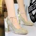9983-H79TP Korean Style Sequin Pearl Strap Women's Square Toe Shallow Mouth Chunky Super High Heel Waterproof Platform_vogvips.com
