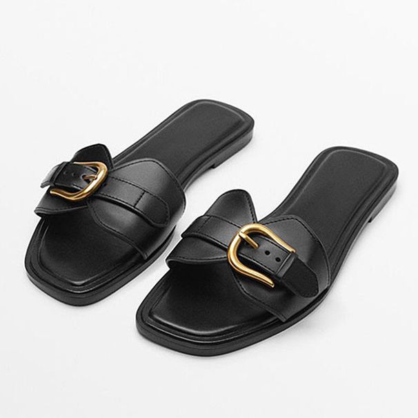 Slippers Women's Summer Wear 2025 New Fashion Belt Buckle Flip-flops Women's Casual Beach Shoes Leather Flat Sandals_vogvips.com