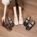 Hidden Wedge Mary Jane Women's Fashionable Shallow Mouth Soft Leather Tabi Split Toe Wrinkled Strap Flat Pig Hoof Shoes_vogvips.com