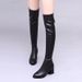 Women's Knee-High Chunky Heel Boots - Faux PU Leather Round Toe Boots With Side Zipper, Warm Fleece Lined Winter Boots For Women_vogvips.com