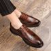 Euro Step Brogue Leather Business Carved Korean Trendy Formal Wedding Breathable British Style Thick Sole Men's Shoes_vogvips.com