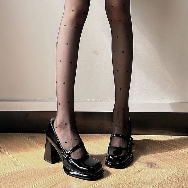 Make Your Legs Look Longer! French Mary Jane Shoes Soft 2023 New Square Toe One-Strap Patent Leather Chunky Heel High_vogvips.com