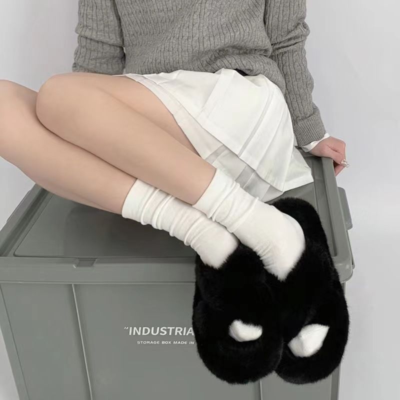 Postpartum Socks, Men's And Women's Medium Length Pure Cotton Socks, Summer Thin Style Ins Trend Black And White Solid Color Stacked Socks_vogvips.com