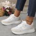 Cross Border 2025 Autumn New Women's Casual Flat Sports Large Size Strappy Mid Heeled Mesh Shoes Fashionable_vogvips.com