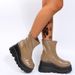 Women's Chunky Heel Mid-Calf Boots With Back Zipper - Round Toe Platform Boots For Fall And Winter, PU Upper & Rubber Sole_vogvips.com