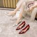 Red Wedding Shoes One Strap Pointed Toe High Heels Stiletto 2025 New French Style Mid-Heel Single Shoes White Bridesmaid Shoes_vogvips.com
