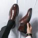 Euro Step Size 46 Brogue Leather Men's Height Increasing Business Formal Slip-On Lazy New Wedding Shoes_vogvips.com