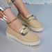 Women's British Style Metallic Platform Loafers Retro Low Top Plus Size Spring New Style Comfortable Breathable Casual Shoes_vogvips.com