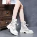 Hollow Out Martin Women's Summer Thin Sandals Leather Breathable Mesh Cool High Thick Heels White Short Boots_vogvips.com