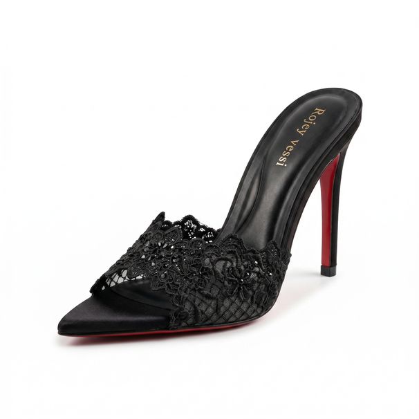 2026 Summer New European And American Style Pointed Toe Fashionable Thin Heel High Heels Women's Sexy Lace Hollow Out_vogvips.com