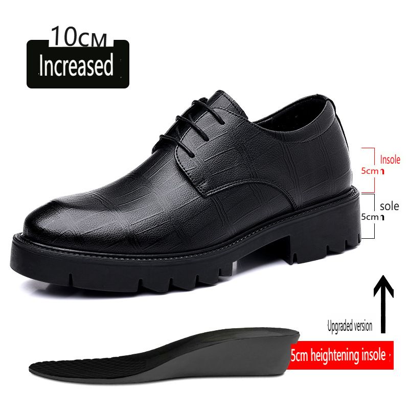 Men's Elevator Dress Shoes 8CM Thick Sole Lace-up Low-cut Leather Shoes_vogvips.com