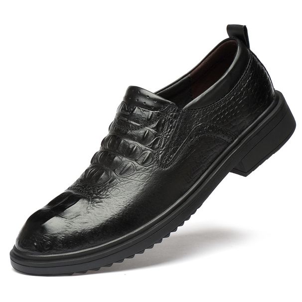 Suit Leather Shoes Men's Alligator Pattern Casual Men's Round Head Formal Leather Shoes_vogvips.com