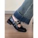 Lancui~ Black Mary Jane For Women Spring Shallow Mouth Leather Double Buckle Strap Thick Heel Single Shoes_vogvips.com