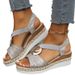 Large Size Women's Sandals Metal Buckle Decoration Rope Wedge Heel Light Bottom Fish Mouth Sandals_vogvips.com