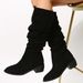 New Pleated Long For Women, Plus Tall Martin Boots With Thick Suede And Piled Heels_vogvips.com