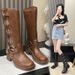 Women's Cowboy Boots With Round Toe And Belt Buckle Detail, Chunky Heel Mid Calf Boots For Fall Winter, Retro Style Leather Look Boots In Brown_vogvips.com