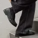 Men Black Pleated Leather Loafers Slip On Low Block Heel Vintage Casual Penny Shoes_vogvips.com