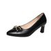 Professional Women's Spring And Autumn, Mid-heel Single Chunky Heel Mom's High Heels, Soft-soled Leather Shoes, Mary_vogvips.com