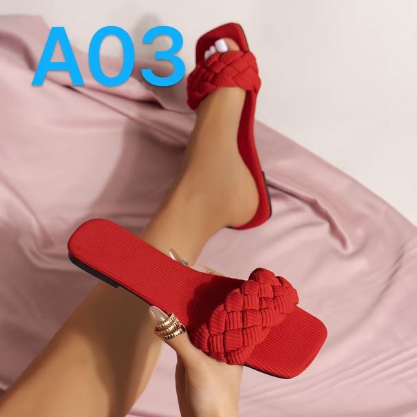 Designer Women's High Quality Luxury Knitted Strap With Square Toe Casual Smooth Sandals_vogvips.com