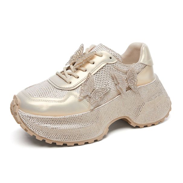 Women's Fashion Chunky Platform Sneakers With Rhinestones - Breathable Comfort, Casual Style, And Height Boost Breathable Casual Sports Shoes_vogvips.com