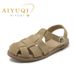 AIYUQI Flat-soled Retro Genuine Leather Baotou 2026 New Hollow Pig Cage Women's Sandals_vogvips.com