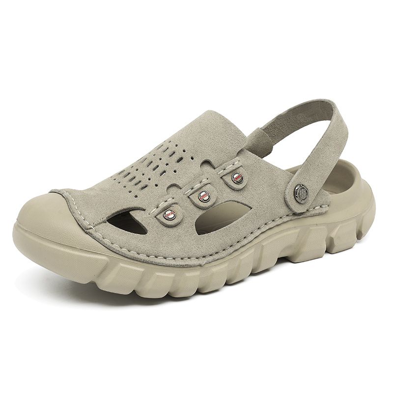 Comfortable Men's Sandals Dual-Purpose Slippers Anti-Slip Male Slides Breathable Casual Slip-On Flats Suede Leather_vogvips.com