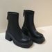 2025 Autumn Winter New Simple Chunky Short Thick Sole Round Toe Martin Back Zipper Leather High Heel Women's Boots_vogvips.com