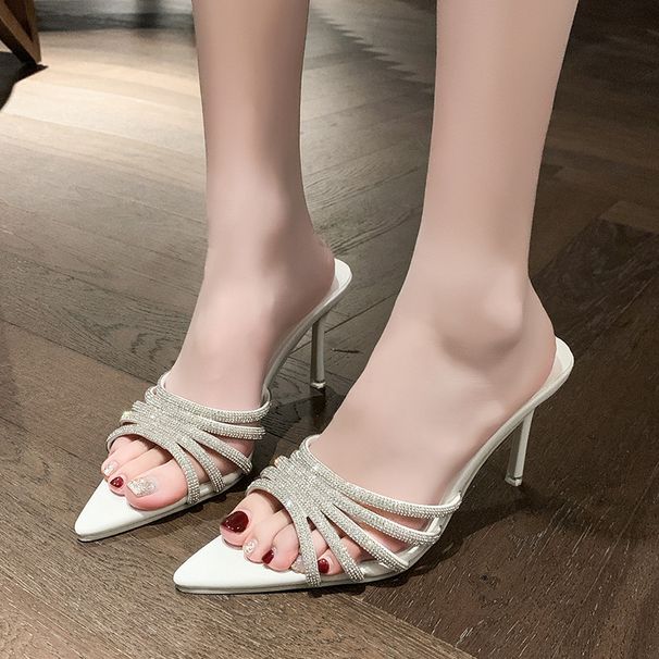 Rhinestone-embellished Large-size Women's Sandals, Summer 2025 New Style, Sexy Open-toe Pointed High-heeled Slippers,_vogvips.com