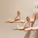 P7 With Transparent Bow 2023 Summer Women's Shoes Live Broadcast On Behalf Of European And American Slope Heels Stiletto_vogvips.com