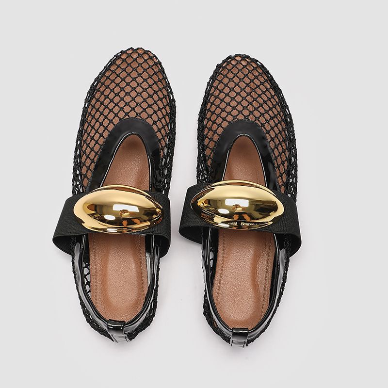 Genuine Leather Ballet Flats (Breathable Mesh & Adjustable Buckle, Comfortable Slip-On Shoes For Women)_vogvips.com