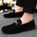 Spring And Summer Men's Low-Cut Beanie Versatile Casual Breathable Leather Black Work Shoes, Slip-Ons_vogvips.com