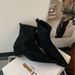 2025 Autumn Winter New Pointed Toe Short For Women Versatile Suede Stretch Slim Chunky Mid Heel Fashion Sock Boots_vogvips.com