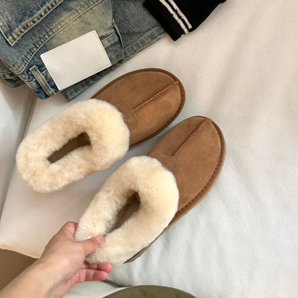 2024 Winter New Thickened Shallow Low-Cut Solid Color Sheepskin Integrated Women's Wool Mouth Tasi Special Snow Boots_vogvips.com