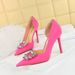 626-K2 Party Heels, Thin Ultra High Heel, Shallow Pointed Toe, Side Cutout, Metal Rhinestone Buckle, European And_vogvips.com