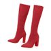 Elegant Pointed Toe High Heel Boots For Women - Stylish Street Fashion Knee-High Boots With Stretch Knit Fabric & Rubber Sole_vogvips.com