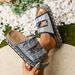 Summer New Style Women's Tassel Platform Slippers Double Buckle Rhinestone Plus Size One Strap Fashionable Shoes_vogvips.com