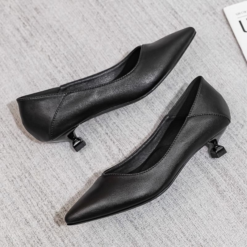 wangjia Wangjia Black High Heels Women Comfortable Versatile Elegant Soft Leather Suitable For Flight Attendants_vogvips.com
