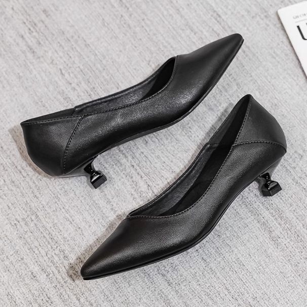 wangjia Wangjia Black High Heels Women Comfortable Versatile Elegant Soft Leather Suitable For Flight Attendants_vogvips.com