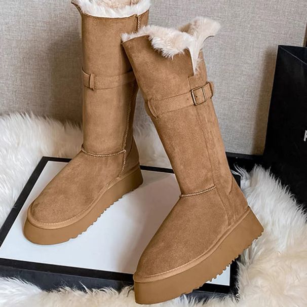 Winter New Style Two-Way Mid-High Tube Snow For Women, Leather And Fur Integrated, Casual Fleece-Lined, Warm Thick-Soled_vogvips.com