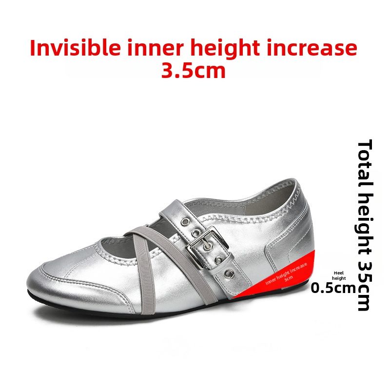Ballet Flats Retro Cross Strap Low Cut French Red Invisible Height Increasing Casual Shoes Women's ZA2026 Taller Look_vogvips.com