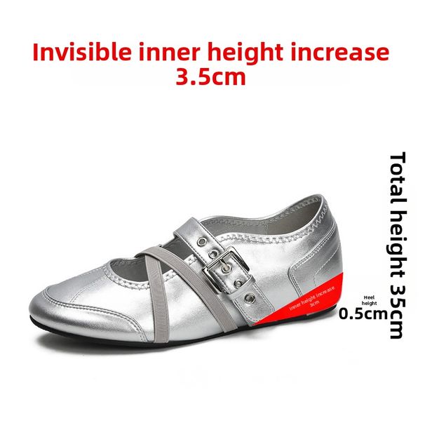 Ballet Flats Retro Cross Strap Low Cut French Red Invisible Height Increasing Casual Shoes Women's ZA2026 Taller Look_vogvips.com