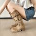 2025 Autumn Wasteland Style Tassel Knight Thick Heel Over-the-Knee Long Slimming Pile Mid-Calf Boots For Women_vogvips.com